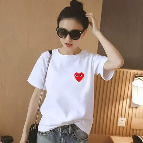 ins潮牌t恤女2023年夏季新款韩版纯棉短袖宽松圆领正肩白色打底衫图片