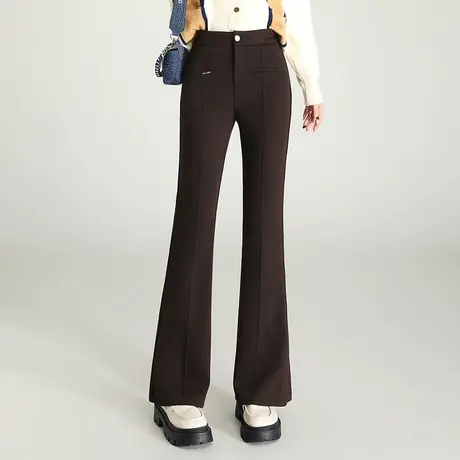 气质羊毛呢微喇裤女2023新款秋冬高腰显瘦通勤长裤垂感休闲喇叭裤商品大图