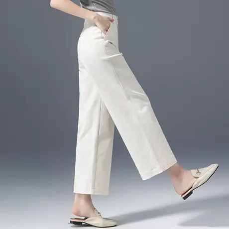 高腰窄版米白色阔腿裤女春夏薄款2024新款白色裤子休闲九分直筒裤图片