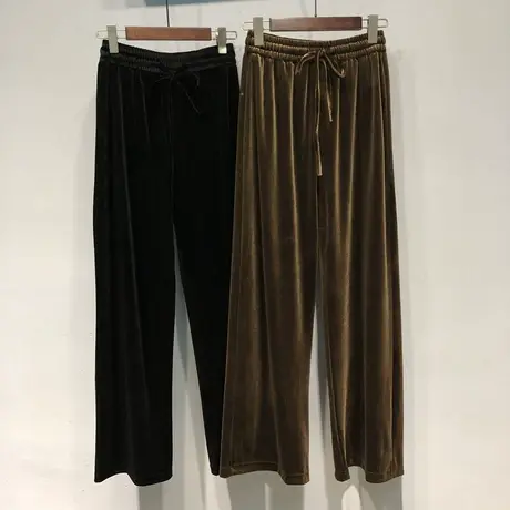 2023秋装元熙新款纯色抽绳松紧腰宽松垂感显瘦丝绒阔腿裤拖地裤女图片