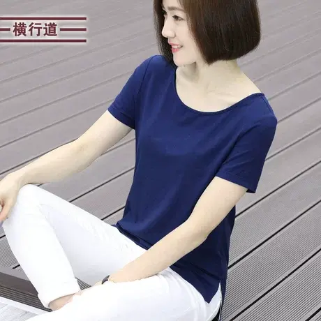 夏装新款2025短袖t恤女宽松大码休闲半袖体恤上衣女装纯色打底衫商品大图