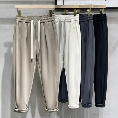 男装9分休闲裤冬季新款锥形裤宽松九分裤冰丝垂感阔腿哈伦裤男潮商品大图