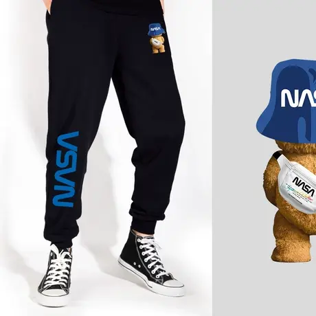 秀洛nasa联名泰迪熊潮流长裤秋冬加绒运动裤休闲裤男士小熊卫裤子商品大图