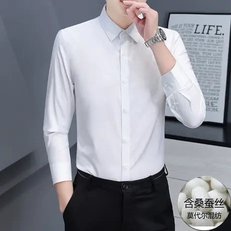 休闲衬衣男士春秋季薄款寸衫修身商务正装抗皱白色长袖正装衬衫潮商品大图