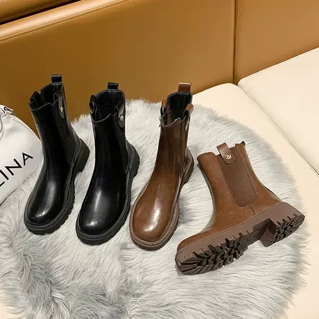 切尔西靴女2024年秋冬季新款百搭ins潮酷马丁靴中筒短靴子烟筒靴图片