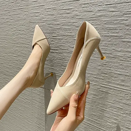 尖头职业百搭单鞋女细跟2024年春夏季新款法式少女性感浅口高跟鞋图片
