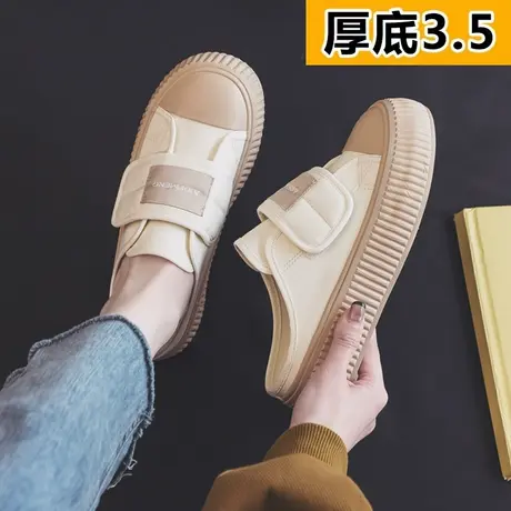 2023年春夏新款半拖鞋女帆布鞋魔术贴透气韩版百搭厚底鞋女松糕鞋商品大图