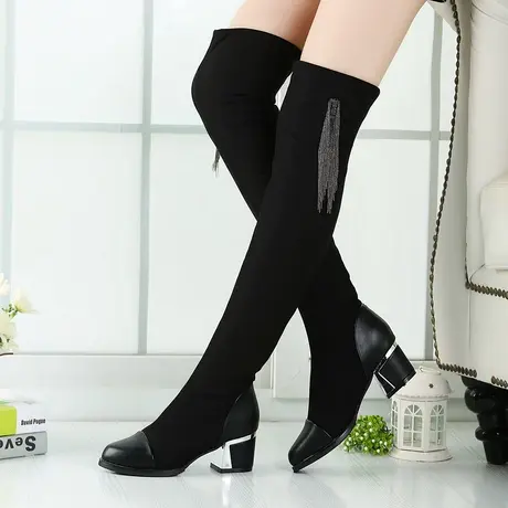 春秋弹力靴韩版潮瘦腿长靴过膝靴高筒女靴子高跟显瘦女鞋马丁靴图片