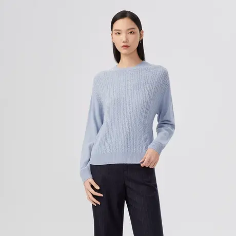 LANCY/朗姿绵羊毛衫秋季新款针织衫简约通勤宽松圆领毛衣女奥莱商品大图