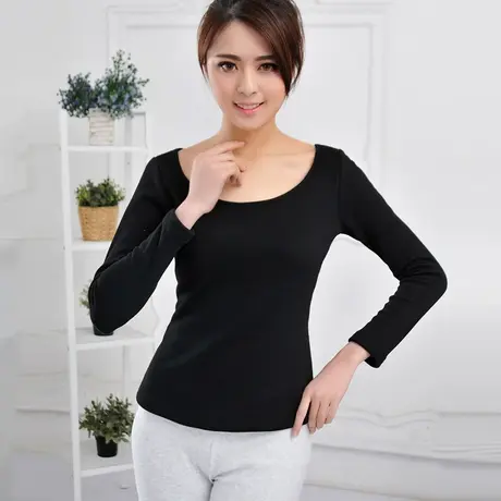 必菩妈妈装大圆领t恤女设计感加绒保暖内衣低领打底衫上衣秋冬季商品大图