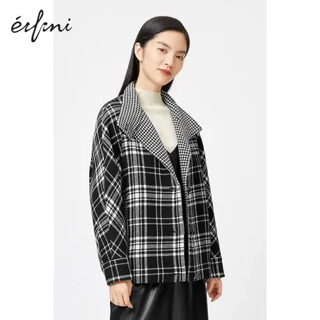 伊芙丽毛呢外套女商场同款质感黑白格纹小个子短外套1BB270341商品大图
