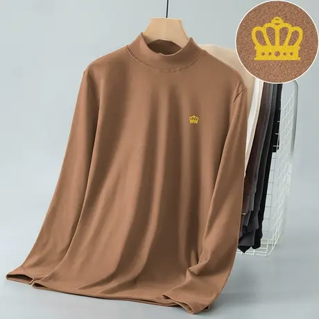 半高领打底衫德绒长袖t恤男秋冬季保暖内搭上衣服双面绒中领体恤商品大图