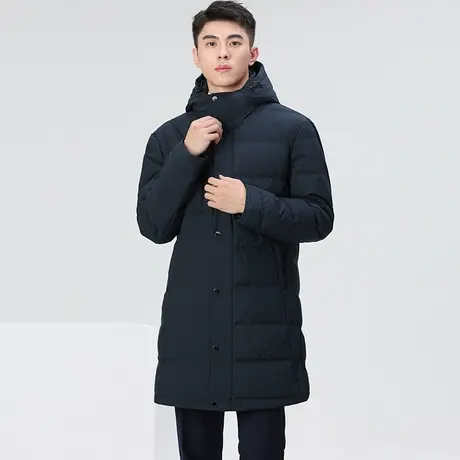 羽绒服男冬季中长款移动营业厅工装工作服加绒加厚保暖藏青连帽款图片