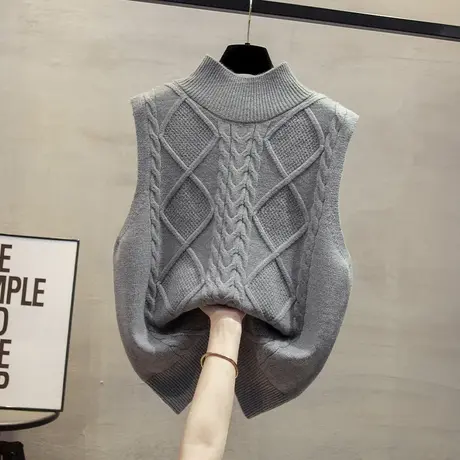 马甲半高领纯色针织背心女新款坎肩上衣前后两穿叠穿无袖毛衣开衫图片