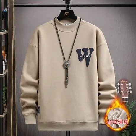 加绒卫衣男半高领冬季2023新款加厚保暖衣服青少年潮流帅气打底衫商品大图