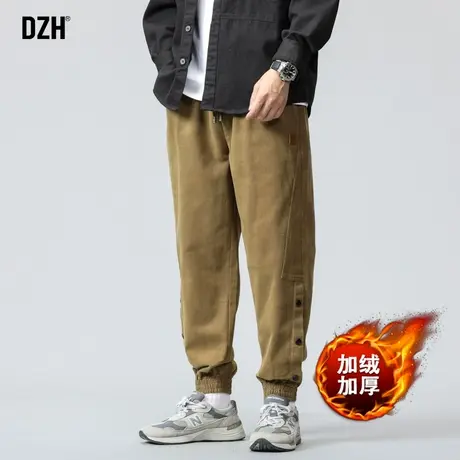 男士休闲裤男款冬季加绒裤子男束脚裤2024新款美式宽松工装保暖裤图片