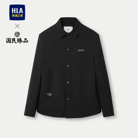 HLA/海澜之家国民臻品夹克24春夏新款翻领条纹镶拼撞色织唛外套男图片