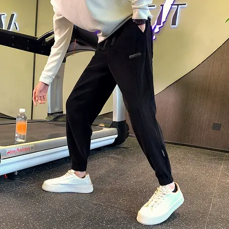 秋冬季卫裤男灯芯绒裤子加绒厚小脚哈伦裤2023新款束腿潮牌休闲裤商品大图