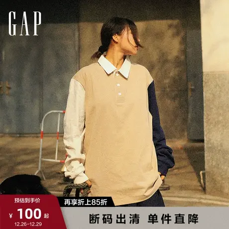 【断码优惠】Gap男装秋季纯棉宽松长袖POLO衫水洗棉上衣598818图片