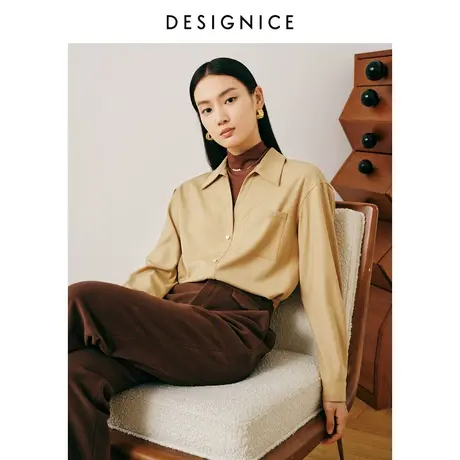 迪赛尼斯假两件加厚衬衫女冬季撞色衬衣设计感高领长袖上衣商品大图