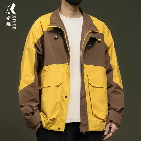 希越2024春季新款工装夹克男士潮牌户外宽松大码拼色高级感外套男商品大图