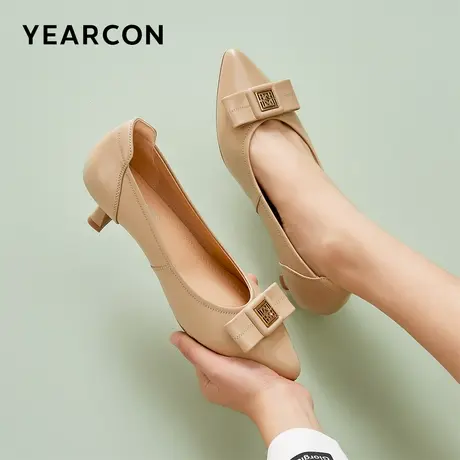 意尔康女鞋2024春季新款真皮尖头细跟浅口单鞋法式温柔气质皮鞋商品大图