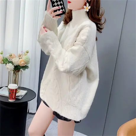 半高领麻花毛衣女2022年新款秋冬宽松加厚保暖百搭打底针织衫上衣图片