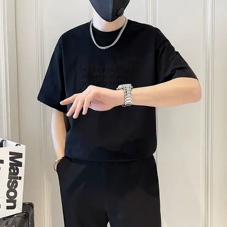 短袖T恤男夏季2024新款潮牌圆领体恤ins重磅宽松痞帅休闲半袖上衣商品大图