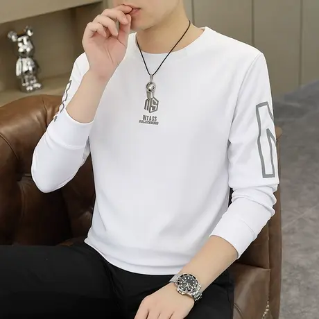 纯棉长袖t恤男士夏季宽松潮流体恤上衣服春秋薄款卫衣内搭打底衫T商品大图
