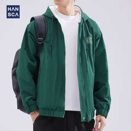 hansca双面穿连帽夹克男士秋冬撞色字母印花宽松休闲复古潮流外套商品大图