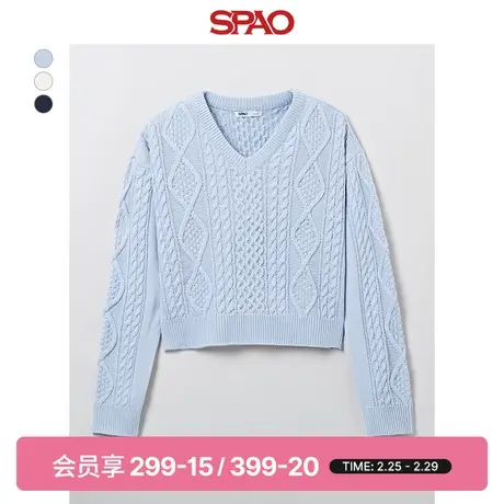 SPAO韩国同款2024年春季新款女士休闲时尚V领套头毛衣SPKWE12G98图片