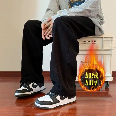 oversize美式复古灯芯绒裤子男生秋冬新款加绒厚直筒休闲长裤高街商品大图