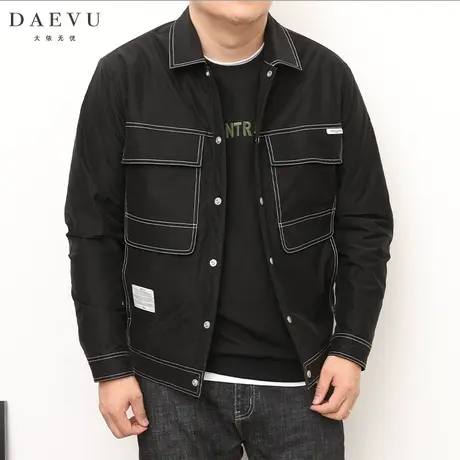 DAEVU冬新款明线大号潮胖子加肥加大码男士短款薄棉翻领夹克外套商品大图