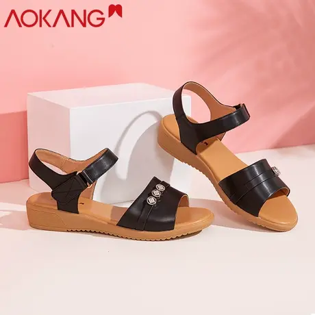 奥康女鞋平底妈妈凉鞋女2022夏季百搭一字带中老年防滑时装鞋商品大图