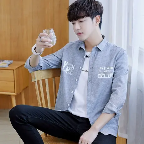 青少年秋季长袖衬衫男帅气加绒加厚衬衣韩版潮流外套高中学生衣服商品大图