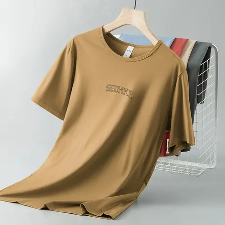 莫代尔冰丝t恤男士短袖夏季薄款透气速干凉感半袖体恤印花上衣服图片