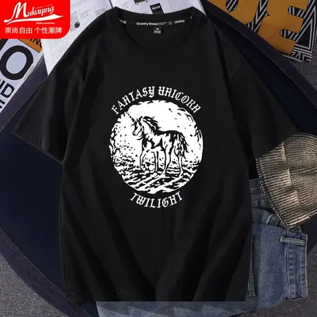 美式复古潮流短袖t恤男士ins超火宽松圆领半袖情侣装青少年打底衫商品大图