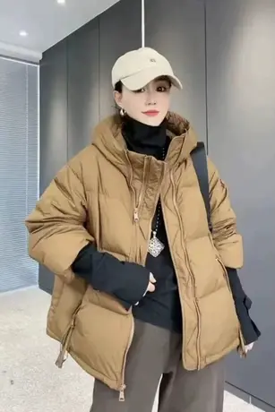 欧货白鸭绒羽绒服女2022秋冬小众设计感时尚百搭休闲宽松连帽外套商品大图