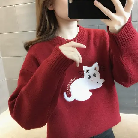 圆领毛衣女2023年新款爆款秋冬上衣宽松外穿内搭洋气针织衫女套头图片