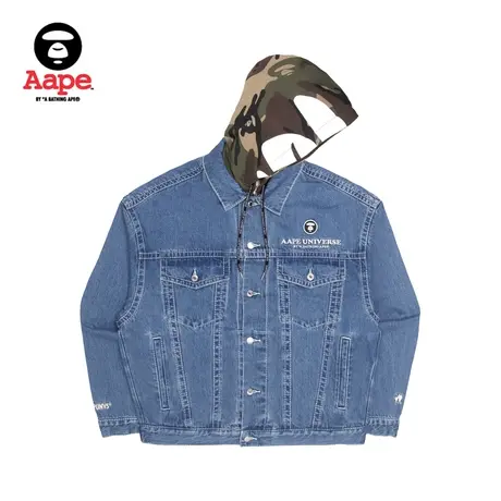 Aape旗舰店男装秋冬字母刺绣牛仔小标迷彩连帽宽松外套7520XAJ商品大图