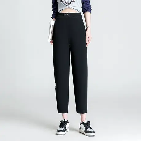 小个子休闲裤女春季2023新款松紧腰大码宽松哈伦裤时尚九分萝卜裤商品大图