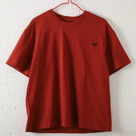 dza 复古纯色全棉夏季短袖t恤女士短款休闲上衣宽松半袖打底衫女商品大图