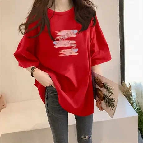 虎年t恤短袖女情侣装公司年会庆祝红色本命年生肖新年团体上衣服商品大图