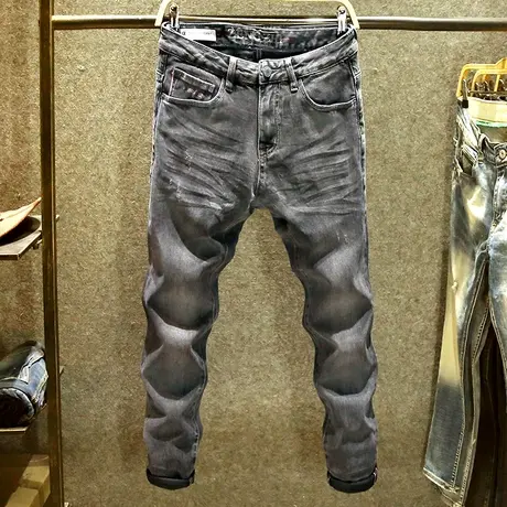 高端重磅水洗牛仔裤男修身弹力小脚裤高品质赤耳丹宁红边百搭裤子商品大图