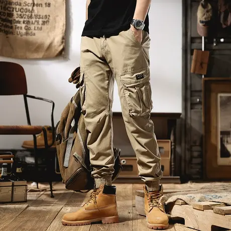 卡其色工装裤男痞帅长裤2022夏季薄款男士束脚裤宽松机能休闲裤子商品大图