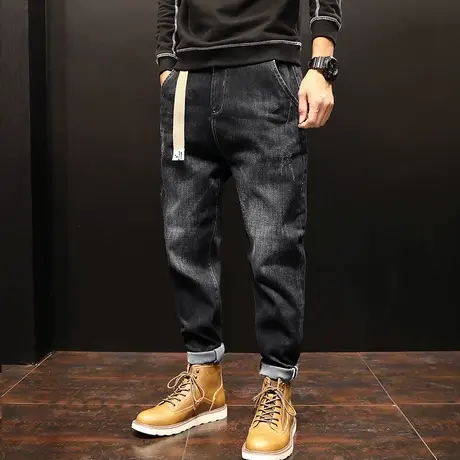 秋冬百搭弹力裤子男2023新款男裤宽松加肥加大牛仔裤男士大码黑色商品大图