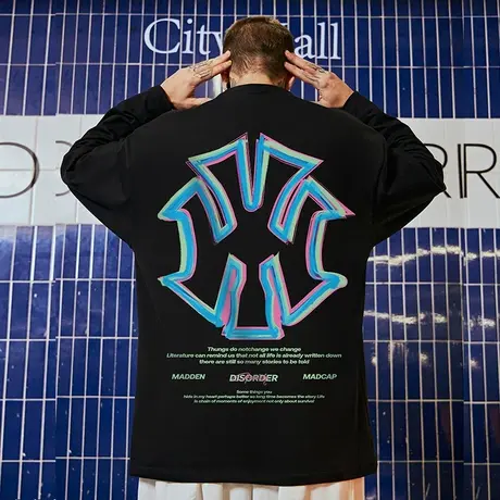 春秋长袖T恤男圆领ins宽松潮流百搭纯棉加肥加大上衣潮牌大码男装商品大图