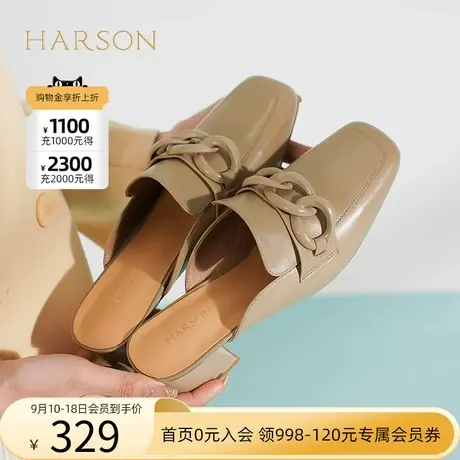 哈森拖鞋女2023年夏季新款粗跟穆勒鞋外穿包头半凉拖鞋HWM230125图片