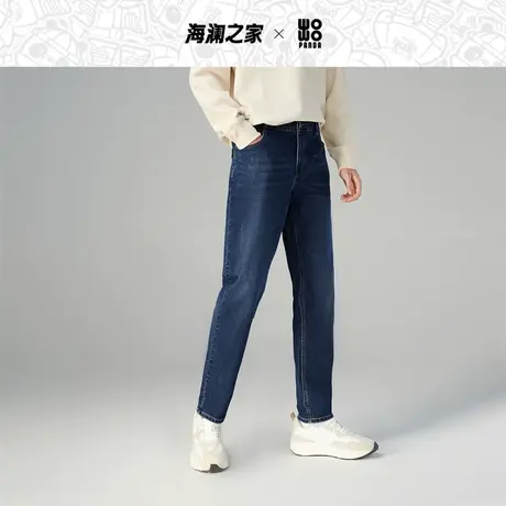 HLA/海澜之家panda wowo熊猫牛仔裤2023秋冬新款猫须工艺时尚裤子图片