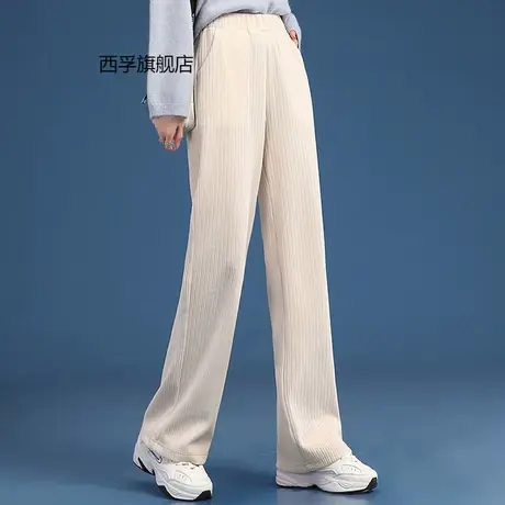加绒加厚雪尼尔阔腿裤女秋冬新款高腰宽松显瘦加长条绒直筒休闲裤图片